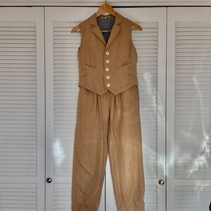 Alex Mill Vest & Trousers Matching Set Beige Cotton Small Annie Hall
